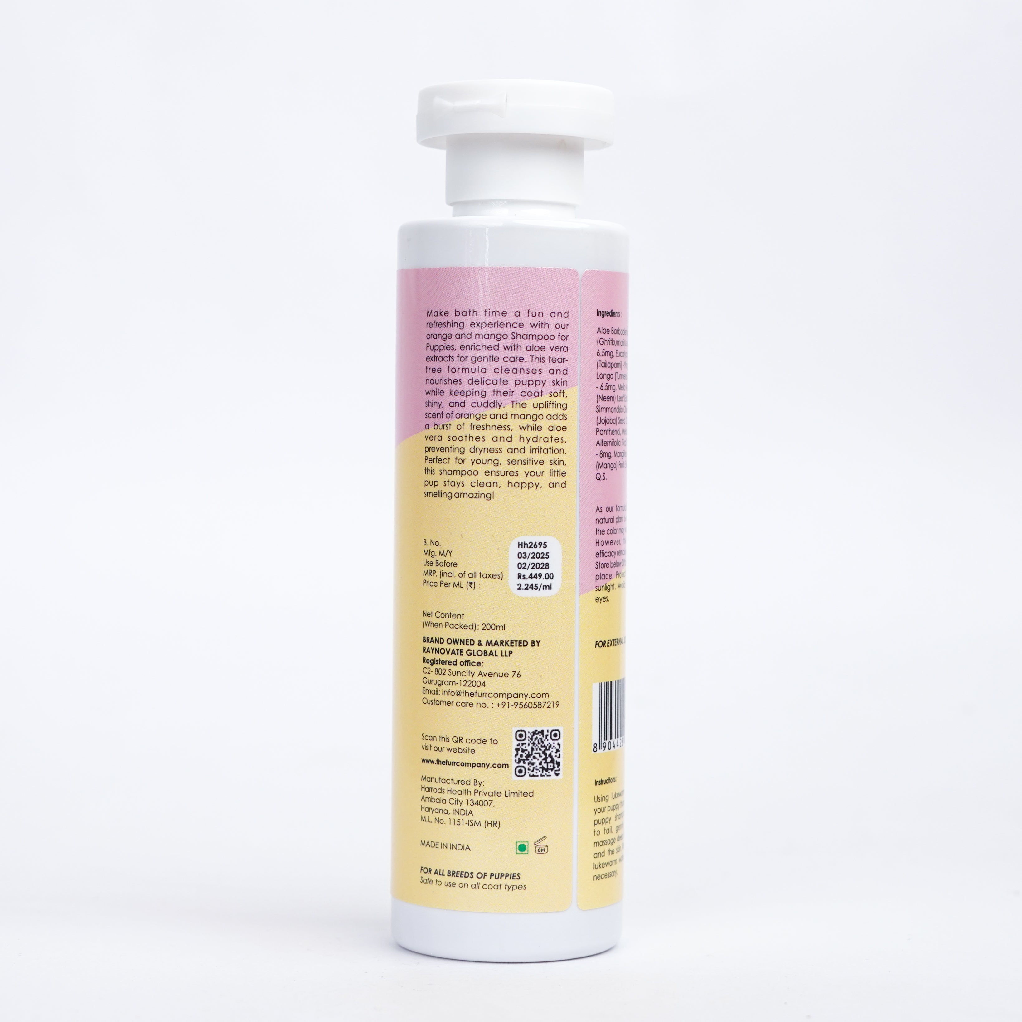 Puppy Shampoo | Goodness of Mango and Turmeric for gentle cleansing and deep moisturization | Natural, Sulfate & Paraben Free | 200 ML