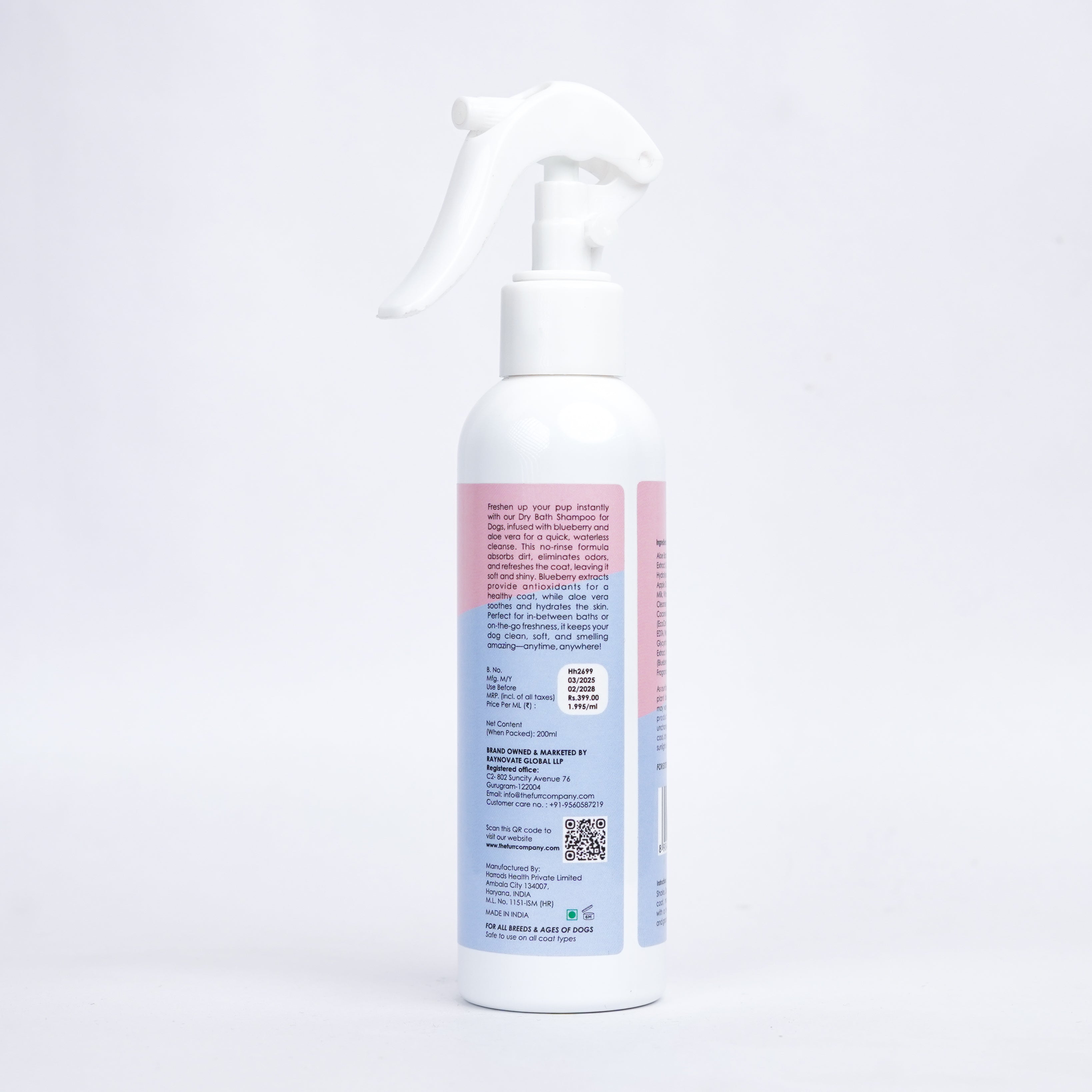 Dry Bath Shampoo for dogs and cats with the goodness of Berries, Coconut Milk and Vitamin E- 200 Ml
